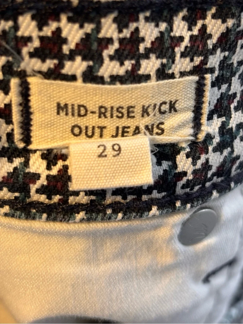 Madewell Mid Rise Kick Out Jeans Houndstooth Check Stretch Women’s Size 29